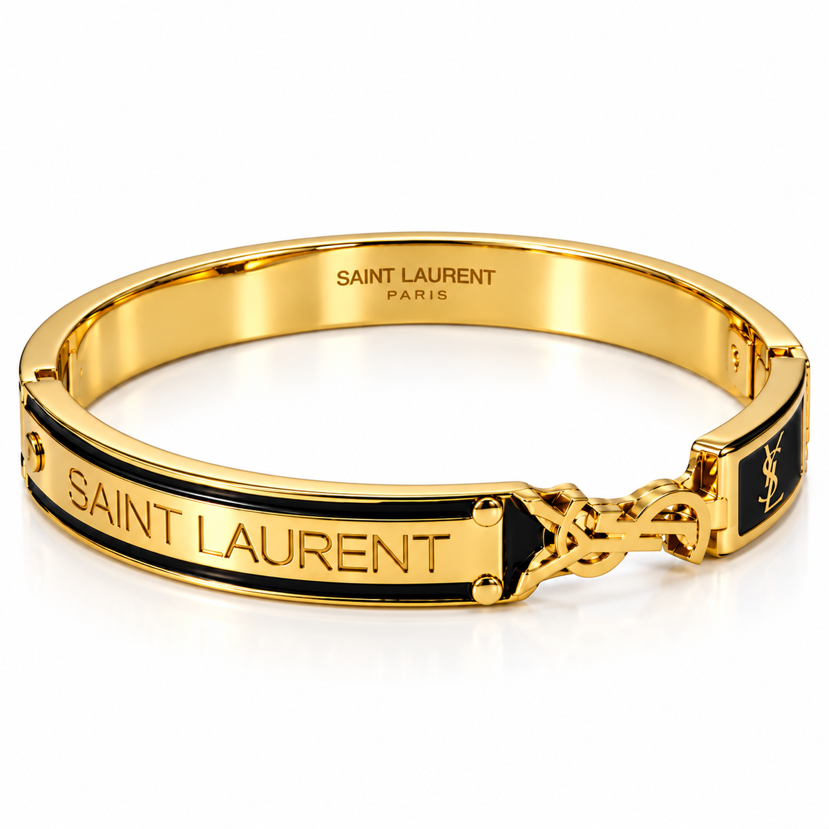 Gold & Black Designer-Inspired Hinged Bangle Bracelet