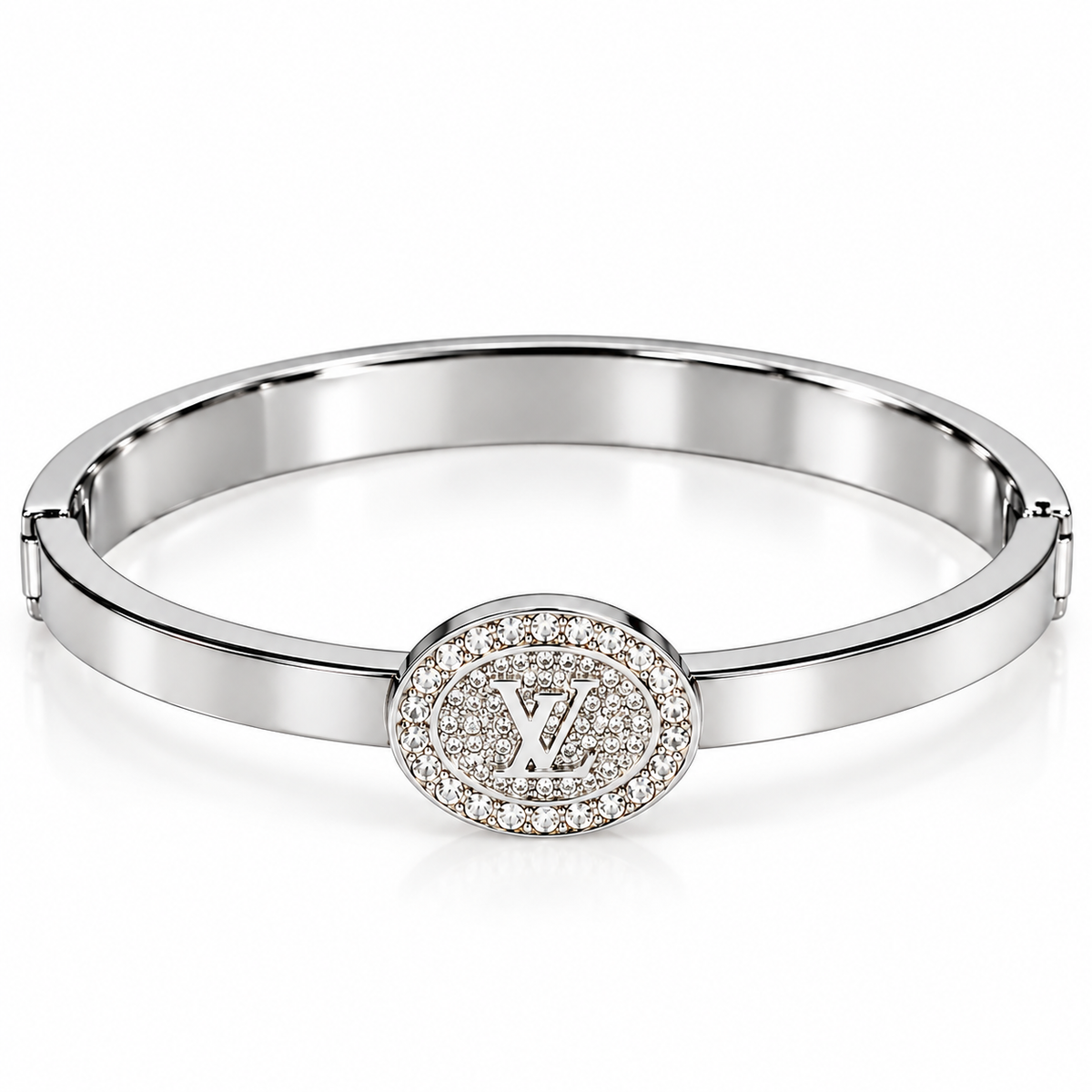Silver Crystal Designer-Inspired Hinged Bangle Bracelet
