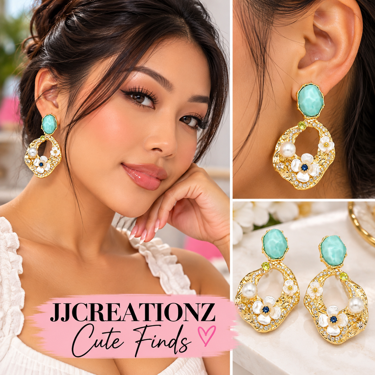 Aqua Garden Pearl Statement Earrings