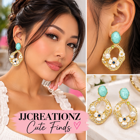 Aqua Garden Pearl Statement Earrings