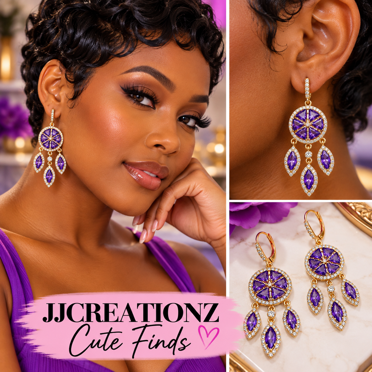 Royal Amethyst Crystal Chandelier Earrings
