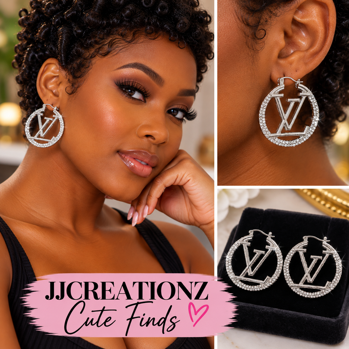 Sparkling Monogram Hoop Earrings – Elegant Rhinestone Statement Earrings