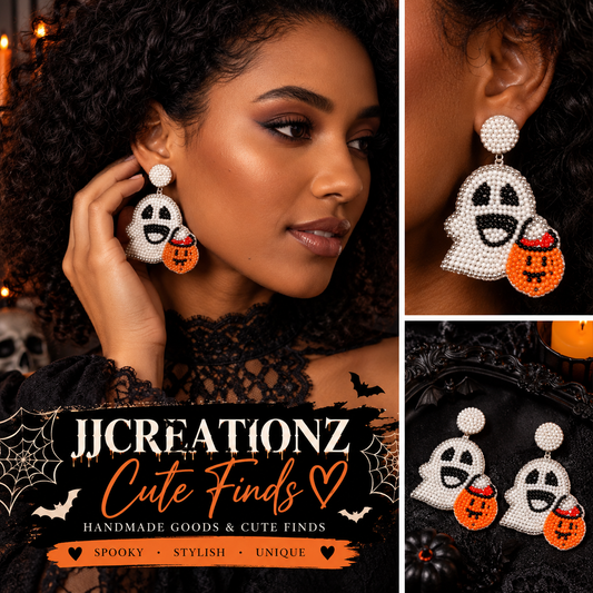 White Ghost Beaded Earrings