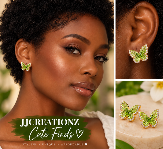Emerald Green Crystal Butterfly Stud Earrings