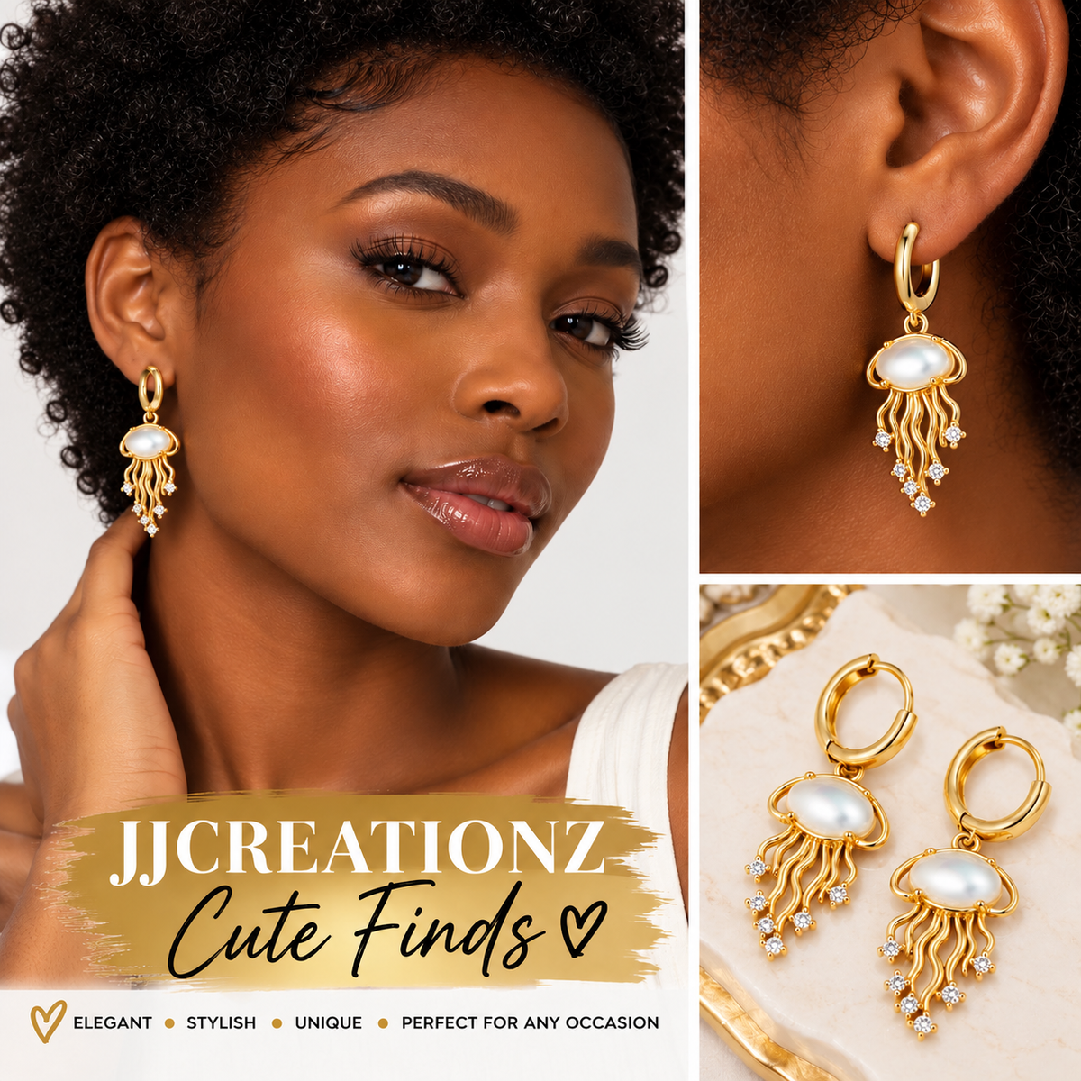 Opal Jellyfish Gold Drop Earrings