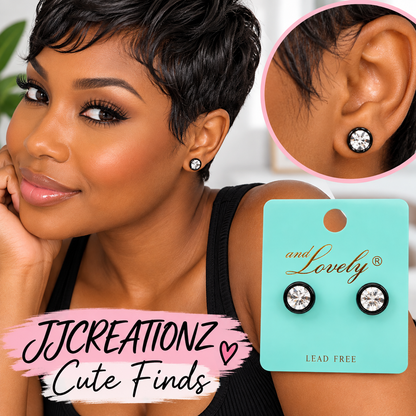 Classic Crystal Stud Earrings – Black & Clear