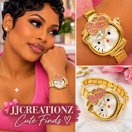Gold Hello Kitty Pink Crystal Bow Watch