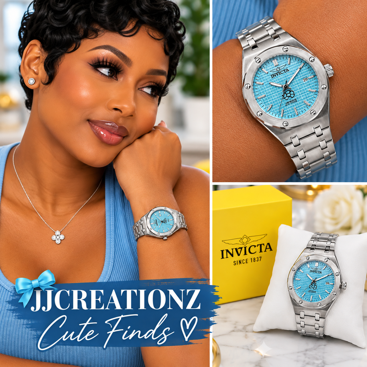 Invicta Silver-Tone Turquoise Dial Watch
