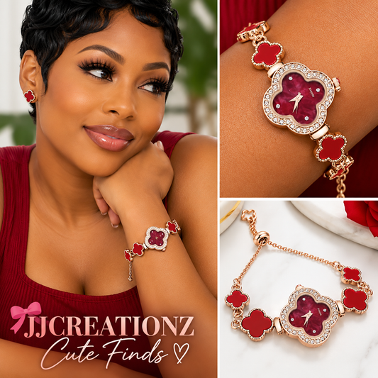 Red Clover Crystal Adjustable Bracelet Watch