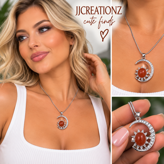 Celestial Sun & Crescent Moon Pendant Necklace
