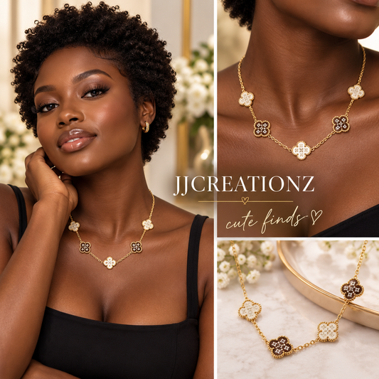 Two-Tone Clover Station Necklace – Gold, Ivory & Mocha
