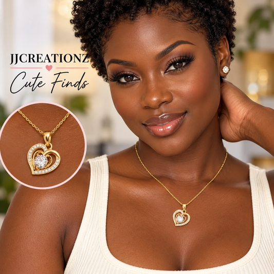 Gold Double-Heart Crystal Pendant Necklace