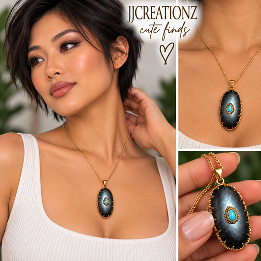 Stainless Steel Turquoise Accent Pendant Necklace