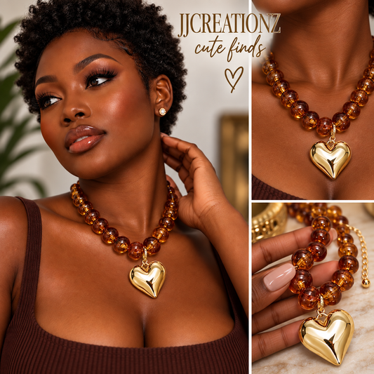 amber beaded heart pendant necklace.