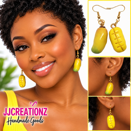 Handmade Polymer Clay Mango Earrings – Tropical Fruit Jewelry