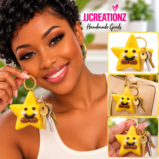 Cute Sunshine Star Charm – Handmade Polymer Clay Keychain
