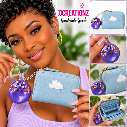 Purple Ocean Kawaii Charm – Handmade Polymer Clay Bag Charm / Keychain