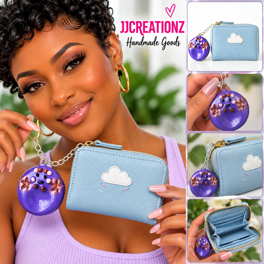 Purple Ocean Kawaii Charm – Handmade Polymer Clay Bag Charm / Keychain