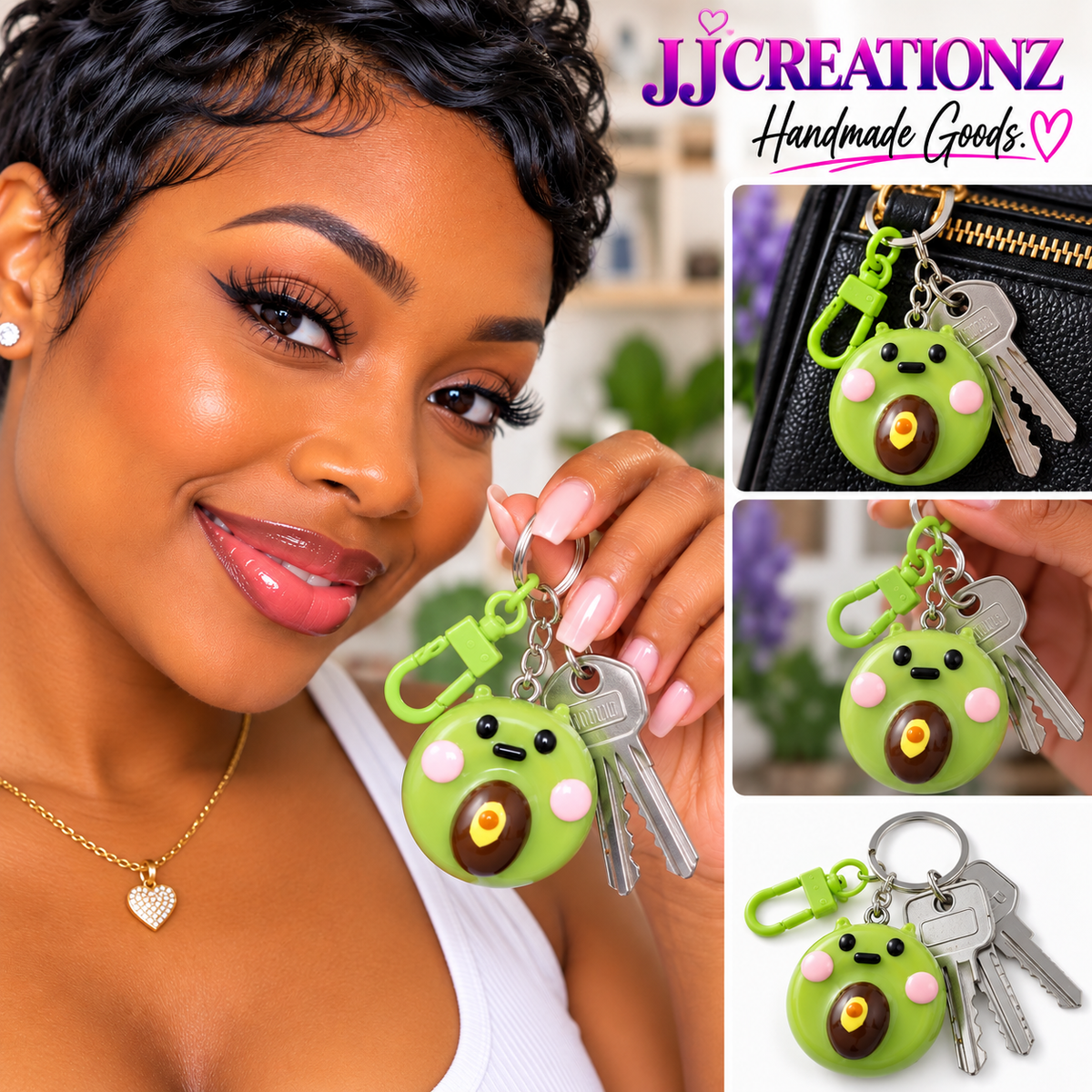 Cute Avocado Polymer Clay Keychain – Handmade Kawaii Bag Charm
