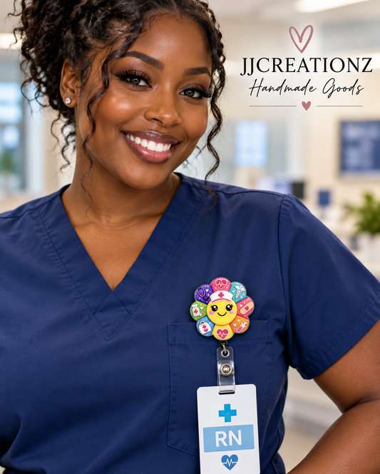 Smiley Nurse Flower Badge Reel – Colorful Healthcare Design