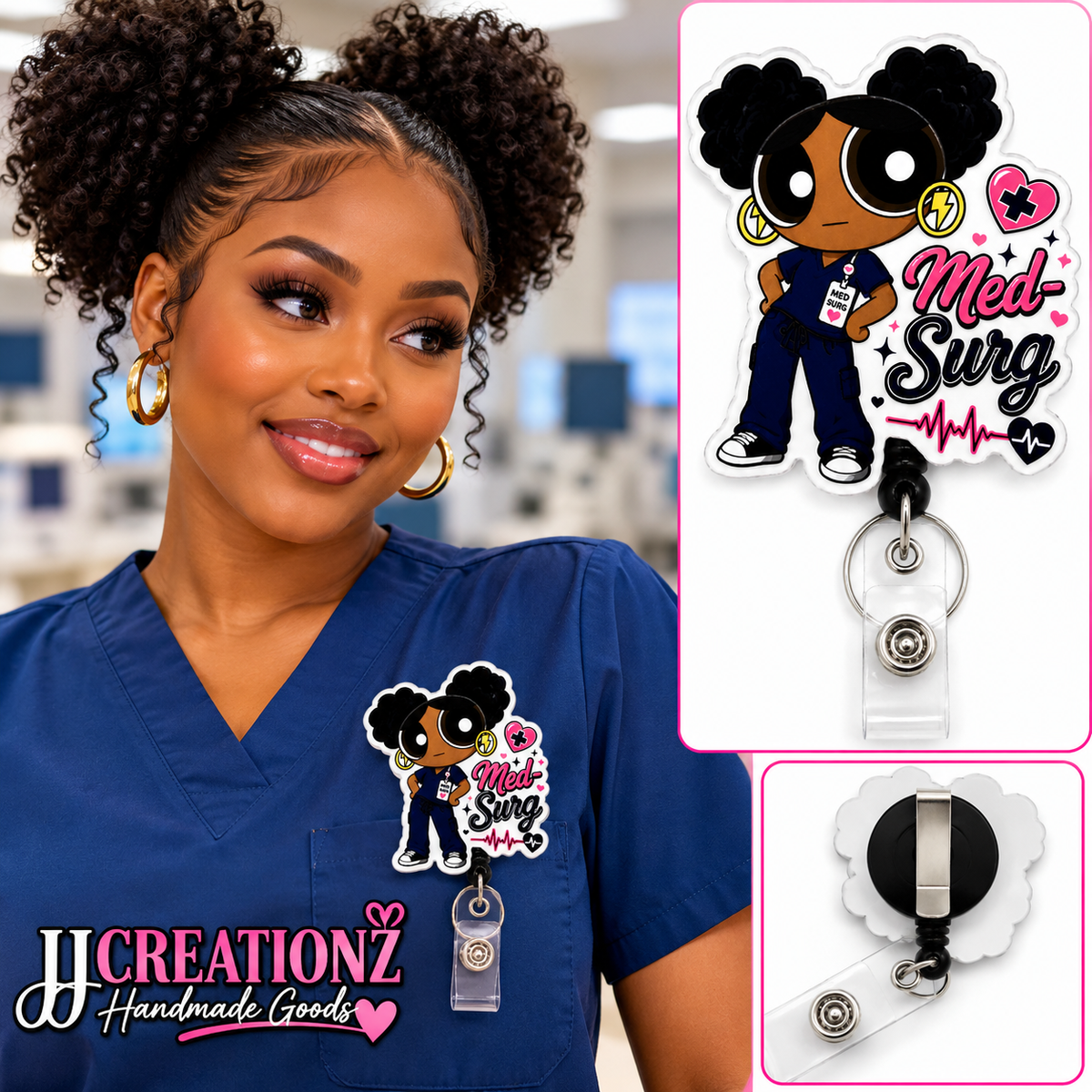 Med-Surg Nurse Badge Reel – Bold Cartoon Design