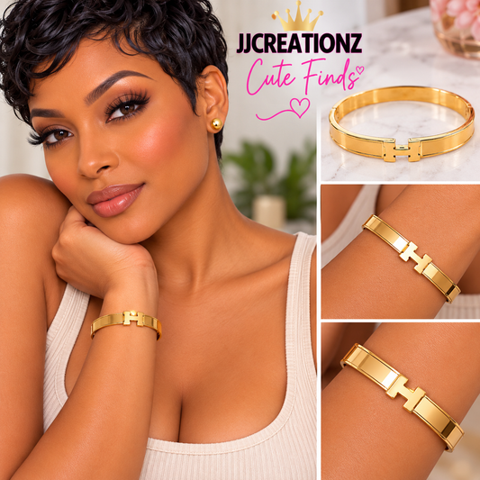 Gold H-Inspired Bangle Bracelet