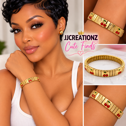 Cherry Charm Gold Stretch Bracelet 🍒