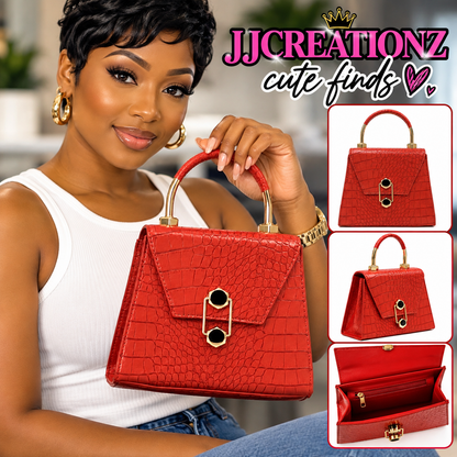 Red Croc-Embossed Top Handle Bag