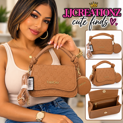 Bebe Caramel Monogram Shoulder Bag with Coin Pouch