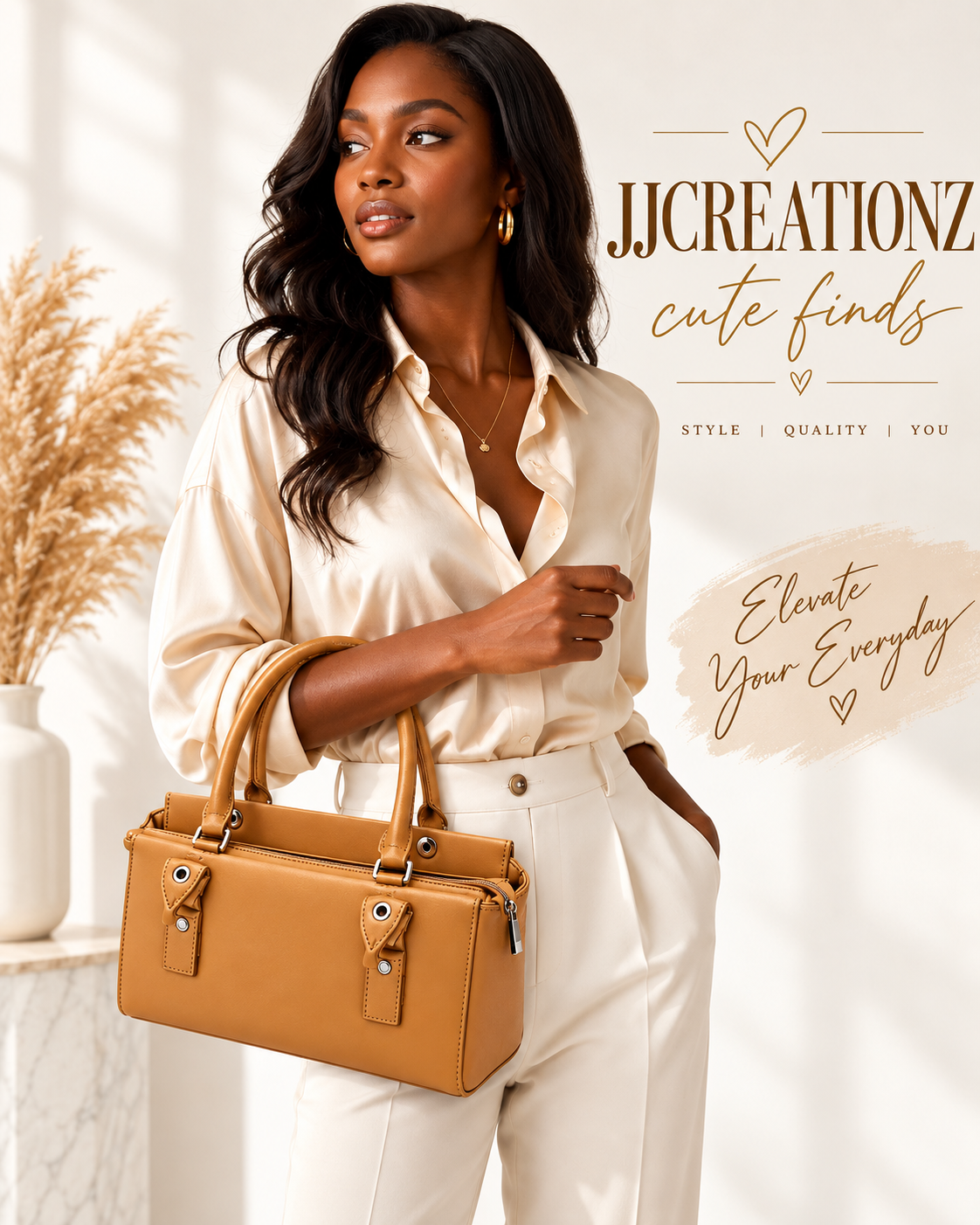 Camel Elegance Structured Satchel Handbag