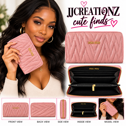 Blush Pink Quilted Zip-Around Wallet