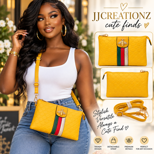 Mustard Yellow Bee Accent Vegan Leather Crossbody Wristlet