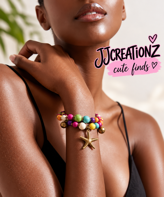 Colorful Starfish Charm Bracelet – Multicolor Beaded Adjustable Bracelet