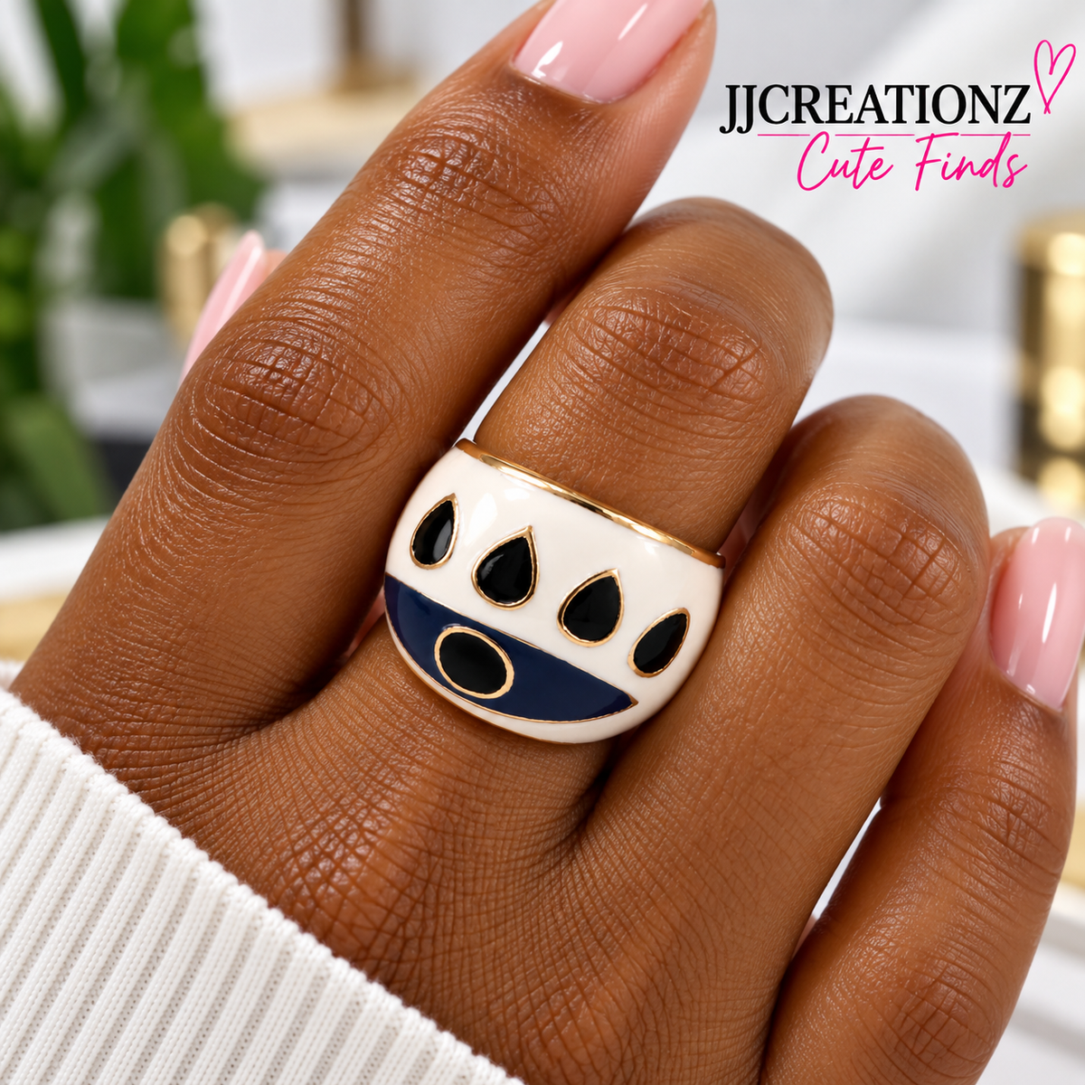 Evil Eye Enamel Statement Ring – Size 9