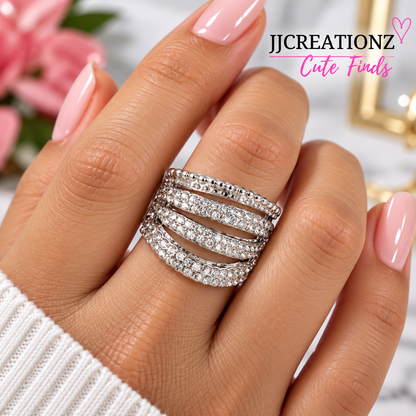 Silver Crystal Wave Statement Ring