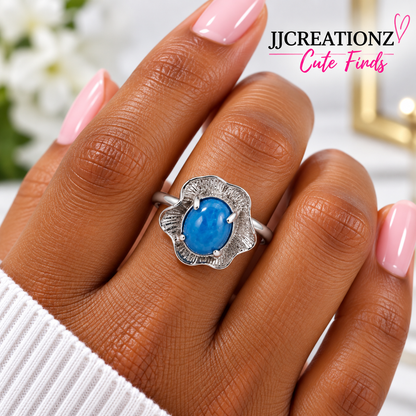 Stainless Steel Blue Stone Adjustable Statement Ring