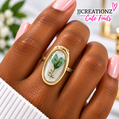 Non-Tarnish Gold Botanical Resin Adjustable Ring