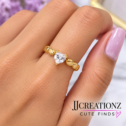 Non-Tarnish Gold Heart Crystal Adjustable Ring