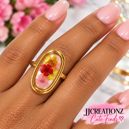 Beautiful handmade floral resin ring