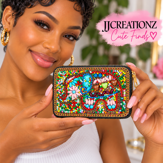 Colorful Boho Beaded Zip-Around Wallet
