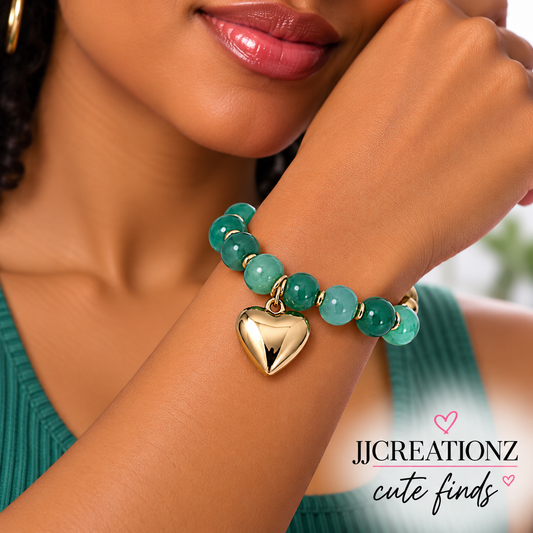Emerald Green Beaded Heart Statement bracelet