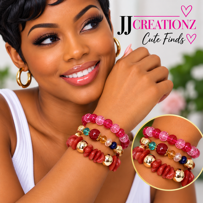 Ruby Luxe Beaded Bracelet Stack