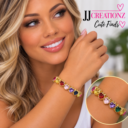 Rainbow Heart Gemstone Gold-Tone Stretch Bracelet