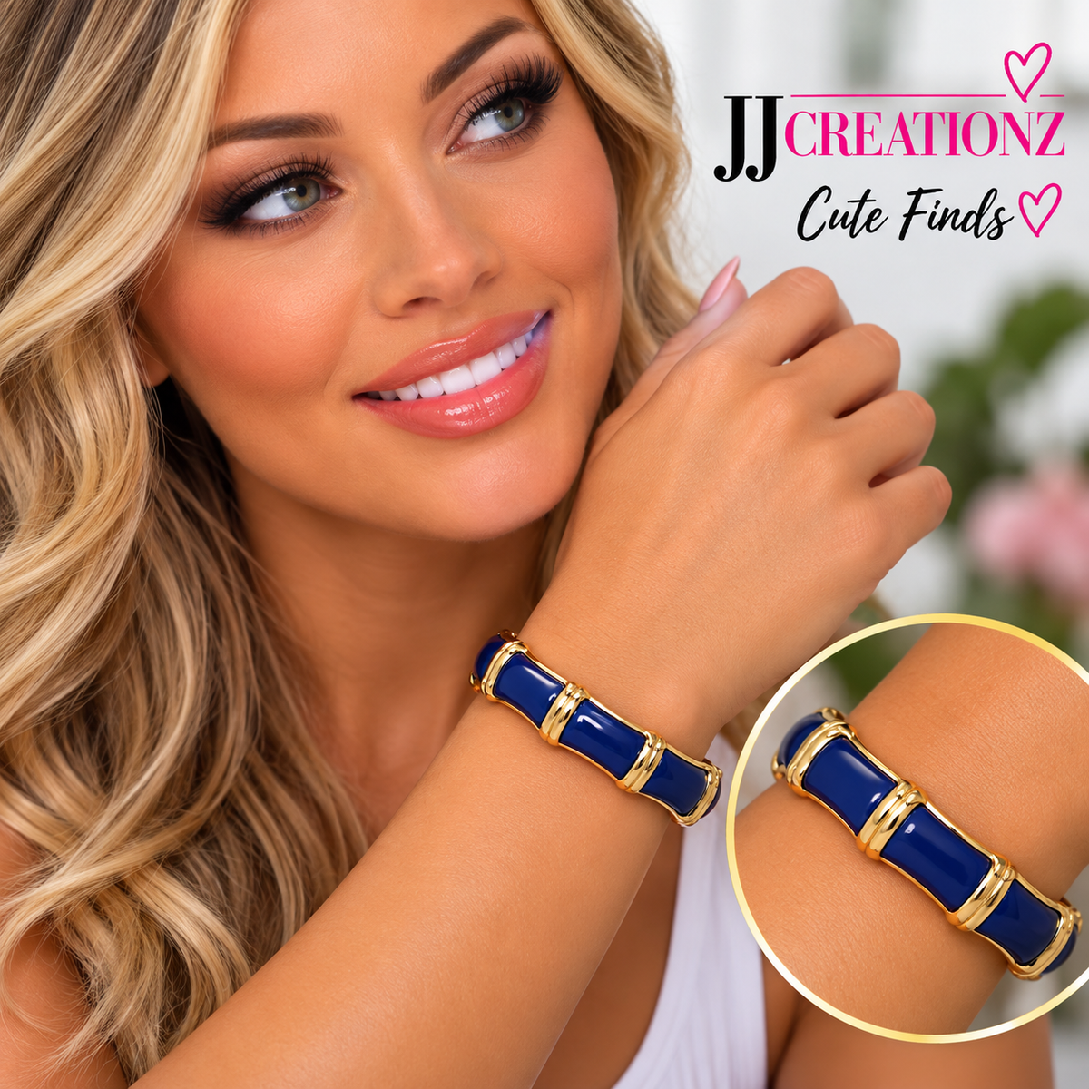 Royal Blue & Gold Bamboo-Inspired Bangle Bracelet