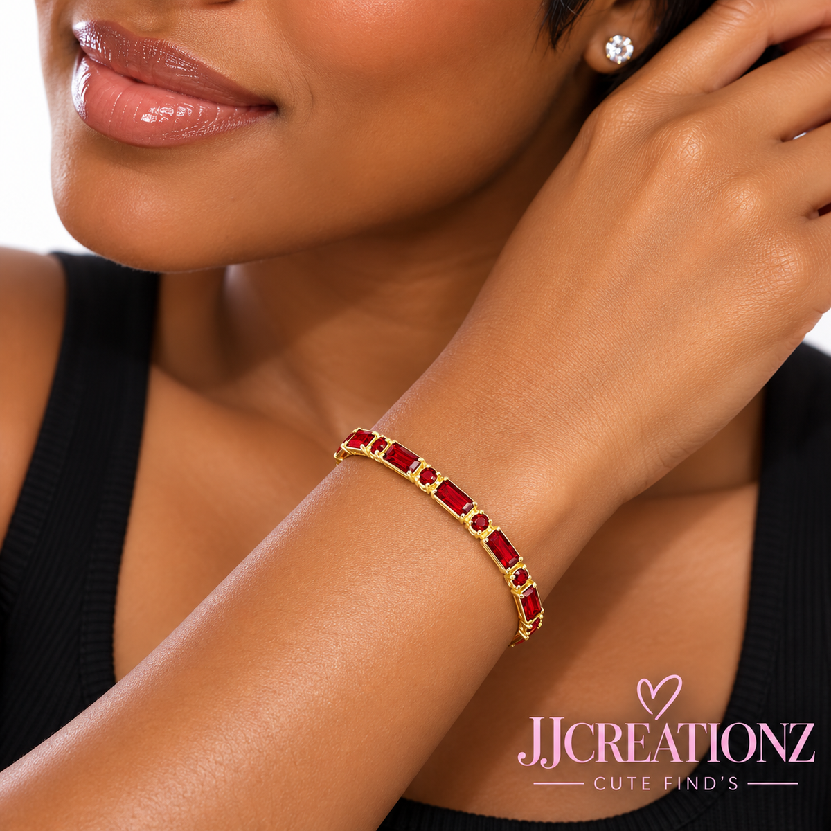 Ruby Red Baguette Gold-Tone Tennis Bracelet