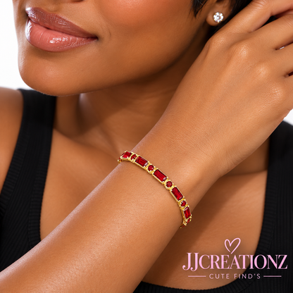 Ruby Red Baguette Gold-Tone Tennis Bracelet