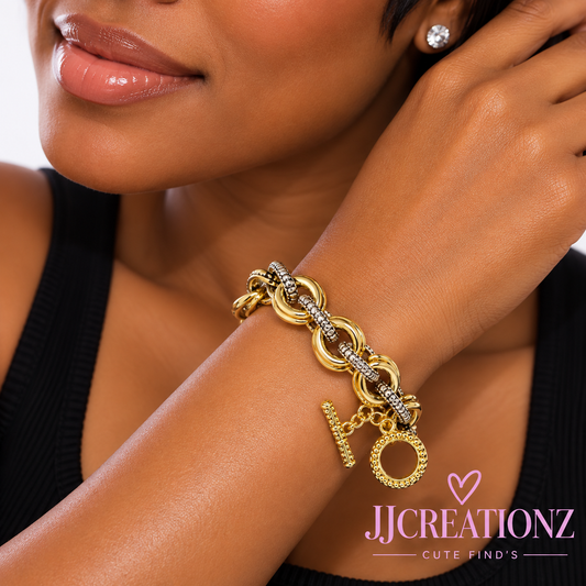 Two-Tone Chunky Link Toggle Bracelet
