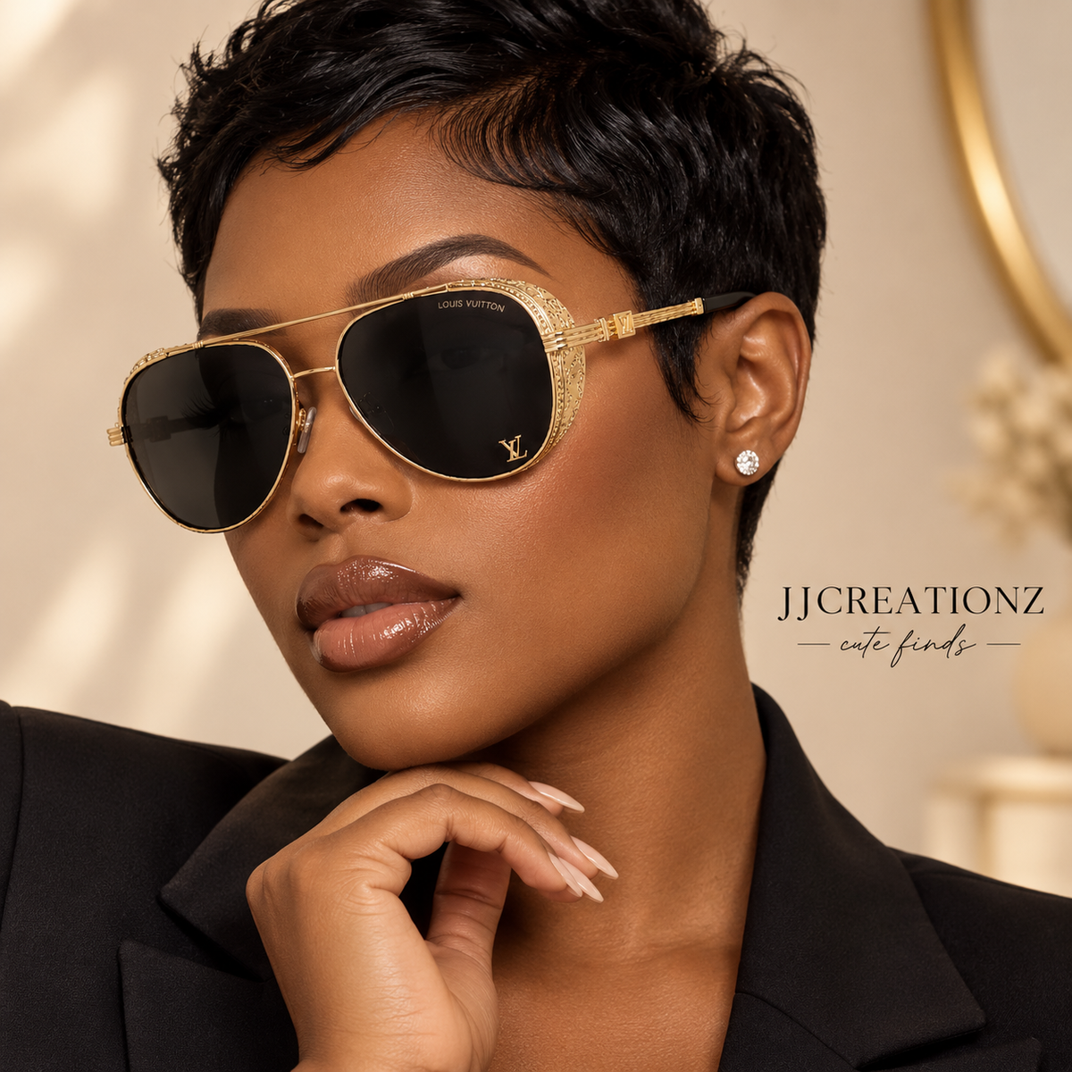 Luxe Gold Aviator Sunglasses – Black Lens