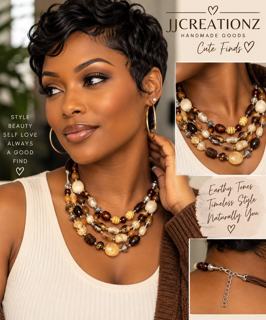 Earth & Amber Multi-Strand Statement Necklace