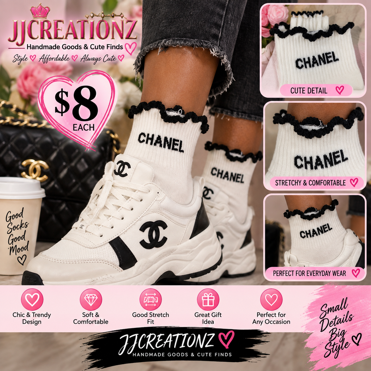 Black & White Designer-Inspired Ankle Socks